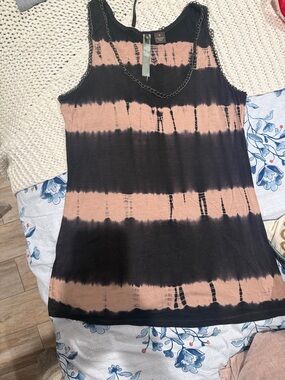 Tie-Dye Stripe Tank Top - Black & Peach - Wilster